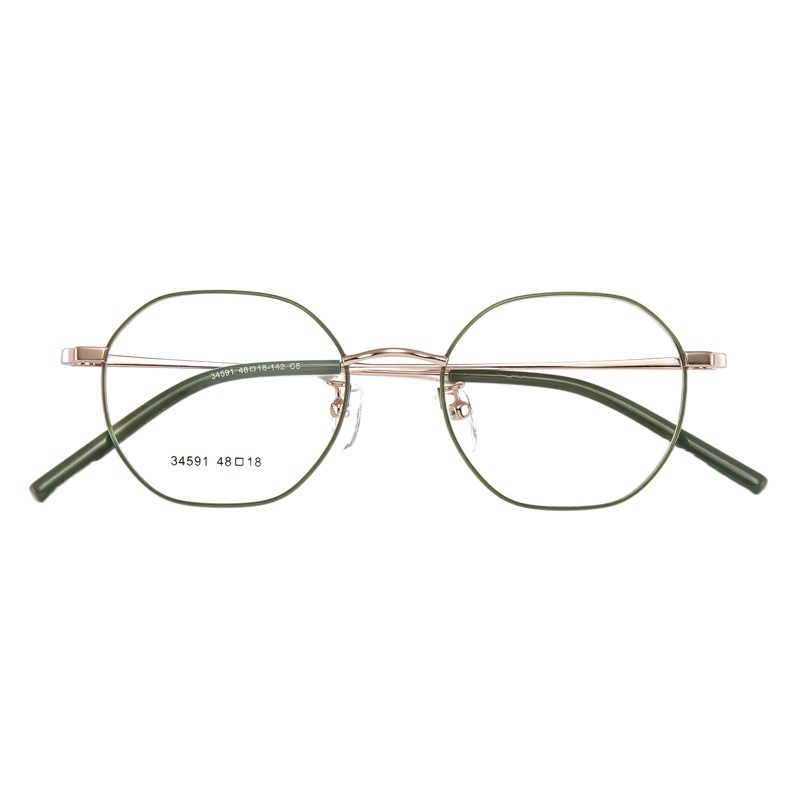 Fresco bicolor marco de gafas de aleación retrógrada multicolor superligero sin pellizco de cara puede ir con gafas Danyang al por mayor