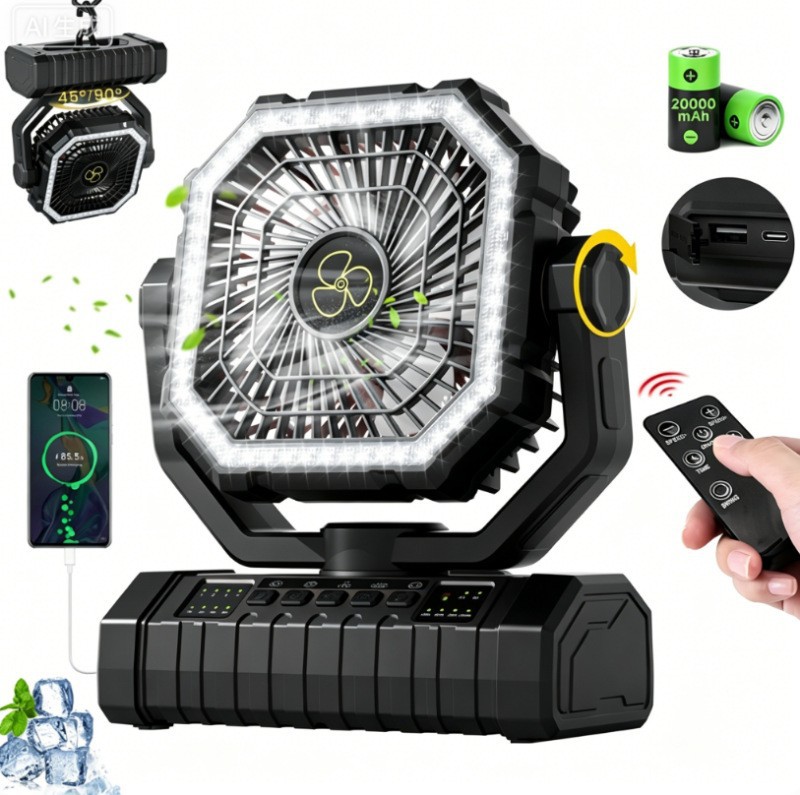 Ventilador de Camping con Vaporizador USB Recargable y Oscilante para Exteriores