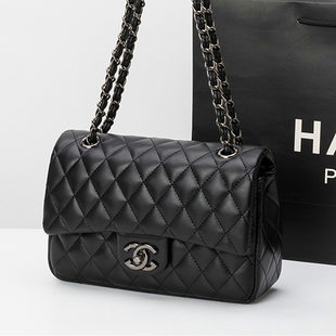 Classic universal shoulder bag with diamond pattern, small bag, chain bag, genuine leather, Chanel style, high-end