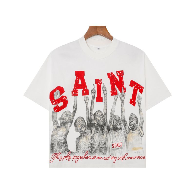 [高バージョン] ヨーロッパとアメリカの面白い熱転写ルーズ半袖 T シャツ女性用クロスボーダー卸売トレンディなブランド大きいサイズ外国貿易紳士服|undefined