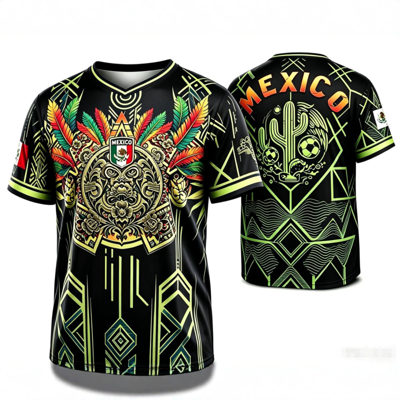 Aztec Print Cross-Border Amazon New Men's Round Neck T-Shirt Football Star Print Men's Sports Top