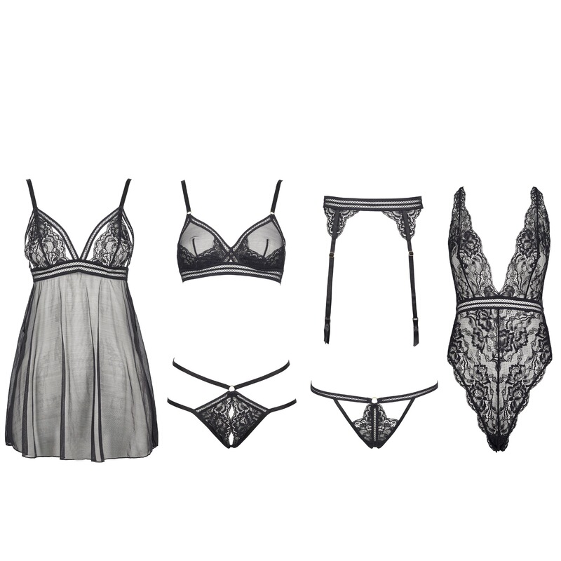 Fq2731 Black Lace Glittering Sheer Mesh Pure Desire Nightgown Bodysuit Triangle Cup Low-Waist Panties Garter Belt Fq2731 Black Lace Glittering Sheer Mesh Pure Desire Nightgown Bodysuit Triangle Cup Low-Waist Panties Garter Belt