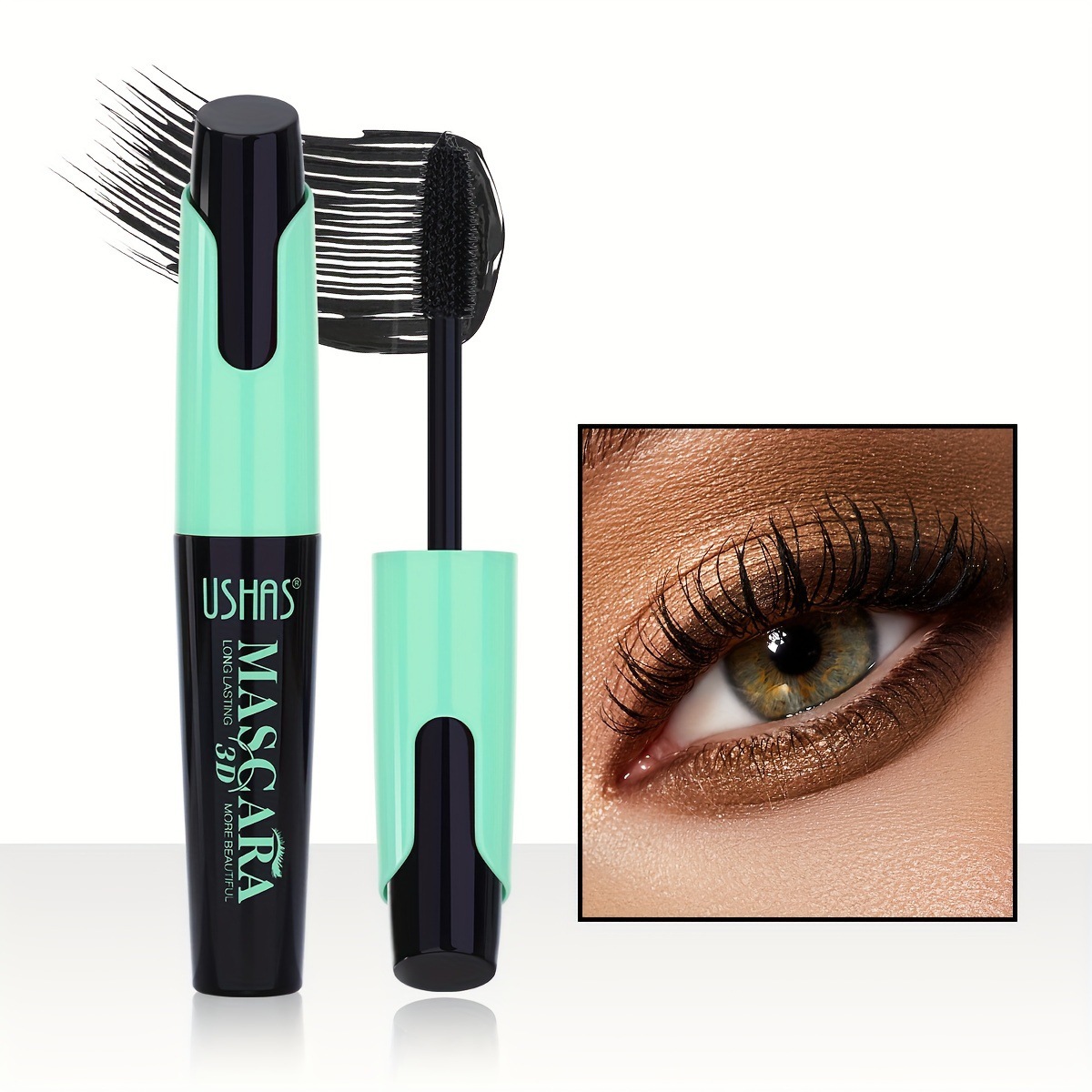 USHAS rímel a prueba de agua a prueba de sudor sin manchas, largo y grueso MA1073