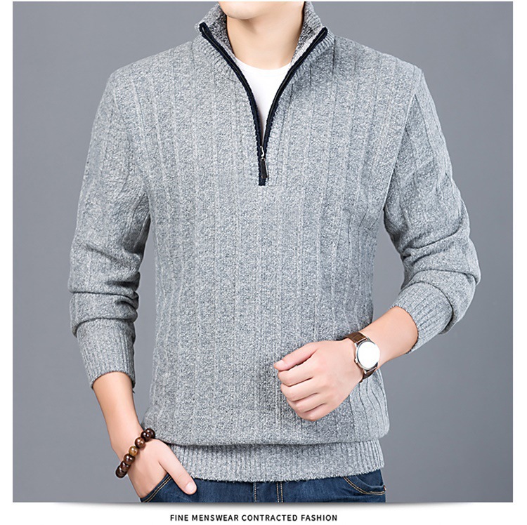 Transfronterizo de otoño e invierno de los hombres de lana forrada engrosada suéter de pie collar casual de punto de moda abrigo de los hombres de una sola pieza de entrega 1811