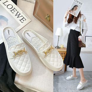 Baotou Half-slip Women's Outer Wear Spring & Fall 2024 New Internet Celebrity Slip-on Fashionable Lazy Shoes Versatile Beach Shoes Trendy