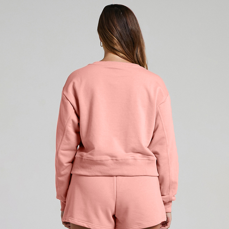 Solid Color Long Sleeve Sweaters Women Clothing Short Two-Piece Casual Shorts Suit