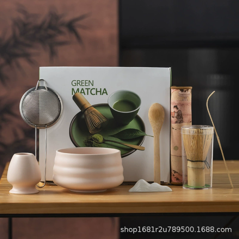 Керамический чайный набор Japanese matcha, 8 предметов, чаша маття и принадлежности, матовые цвета