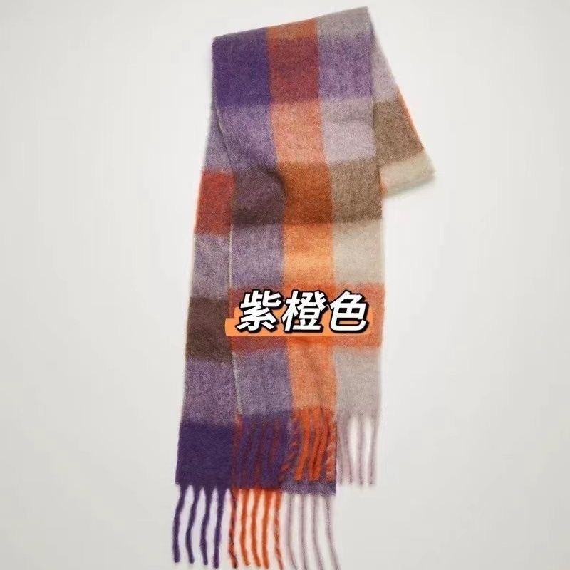 秋冬新款加厚保暖彩虹色格子围巾欧美圈圈纱粗流苏拼色披肩|undefined