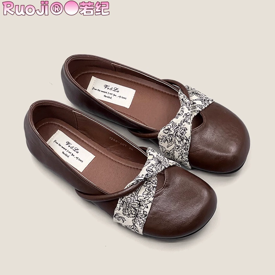 Кожа версия ~ Весенняя французская плоская бантик с мелкими туфлями женские ретро педаль Мэри Джейн обувь бабушки