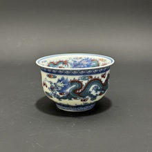 景德镇陶瓷青花斗彩龙纹杯如士主人杯仿古泥瓷器功夫茶具品茗杯