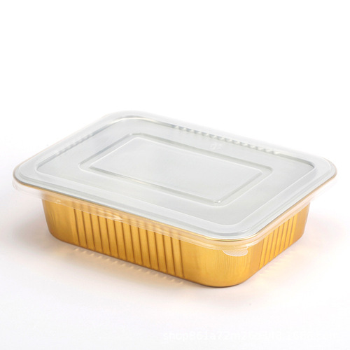 High-end gold-colored aluminum foil box, thickened takeout packaging box, disposable rectangular barbecue bento box, aluminum foil cake box
