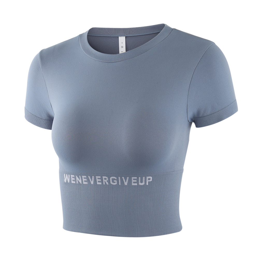 Nuevo europeo y americano neto celebridad inconsútil yoga ropa de manga corta fitness desgaste apretado deportes camiseta femenina corriendo chaqueta deportiva