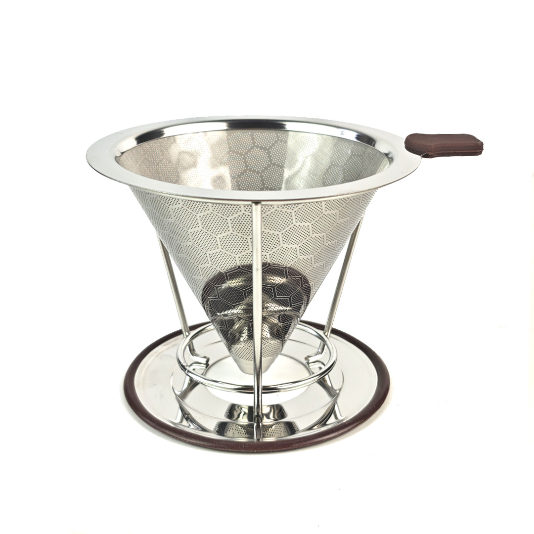304 de acero inoxidable filtro de café de doble capa filtro libre embudo goteo mano filtro de café con soporte