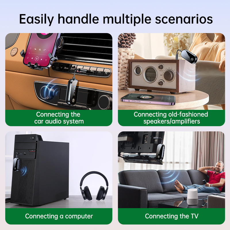 Bluetoothオーディオ送受信機は、2台のヘッドフォン、携帯電話、Bluetooth対応の航空機やテレビに接続できます。|undefined