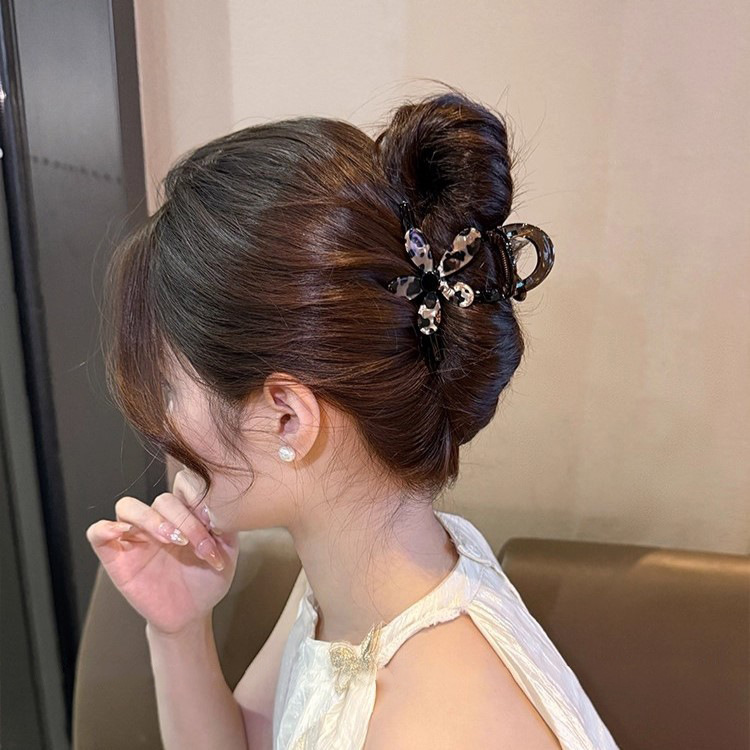 豹纹花朵头发抓夹女高级感2025新款鲨鱼夹后脑勺高马尾盘发夹发饰|undefined