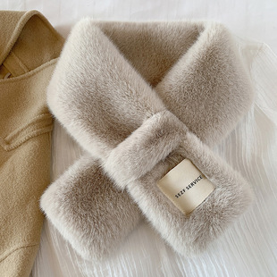 Autumn and Winter Thickeneded Warm Scarf Imitation Rabbit Fur Fake Collar Scarf Simple K-style Plush Cross Neck Scarf Factory
