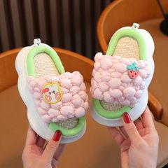 網紅泡泡亞麻四季親子拖居家用防滑大中小童亞麻春秋成人亞麻拖鞋