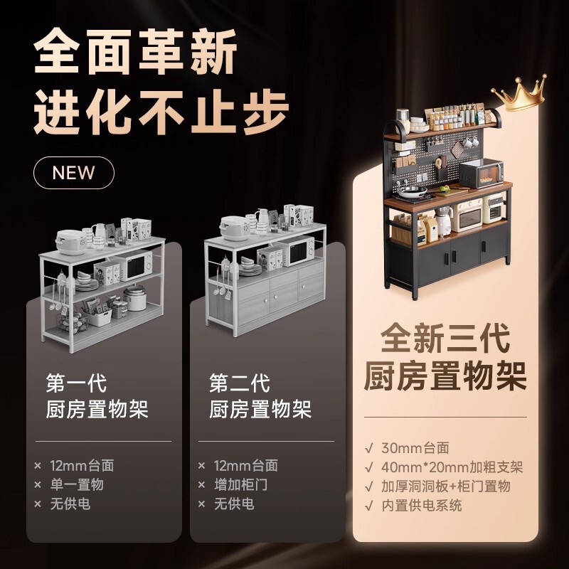 新款厨房置物架多功能洞洞板靠墙工作台微波炉锅具收纳架餐边橱柜|undefined