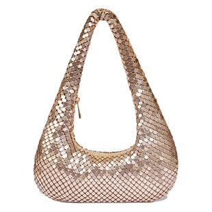 Cross-border new women's underarm bag golden aluminum sheet evening bag Diamond-embedded handbag socialite dazzling handbag underarm generation