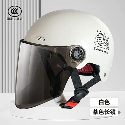 Motosiklet kaskı (dəbilqə) – Four Seasons universal safety helmet - 3c-mirrorless-model-l019-1-white-pony-rainproof-windproof-sunshade-mirror-long-tea