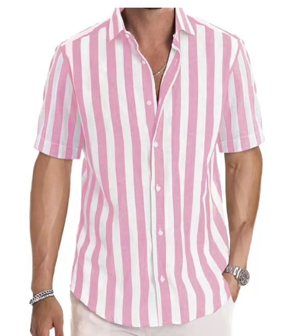 Amazon nuevos hombres de la moda de manga corta a rayas camisa de solapa de primavera y otoño camisa fuente de fábrica