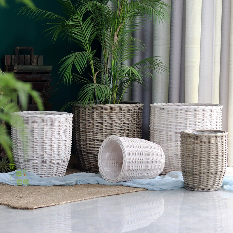 Ротанговый и плетеный напольный большой цветочный горшок, плетеная цветочная корзина, пасторальное ретро-украшение для сада, зеленая лоза