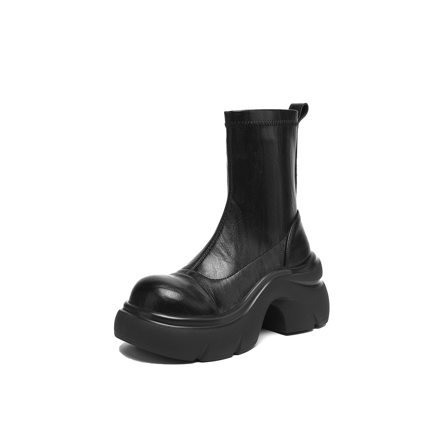 Boot nữ cổ thấp đế dày gót vuông co giãn da thật mùa thu đông — Lớp lót nhung màu nâu, nhung đen, Li đơn màu nâu, Lớp lót đơn màu đen