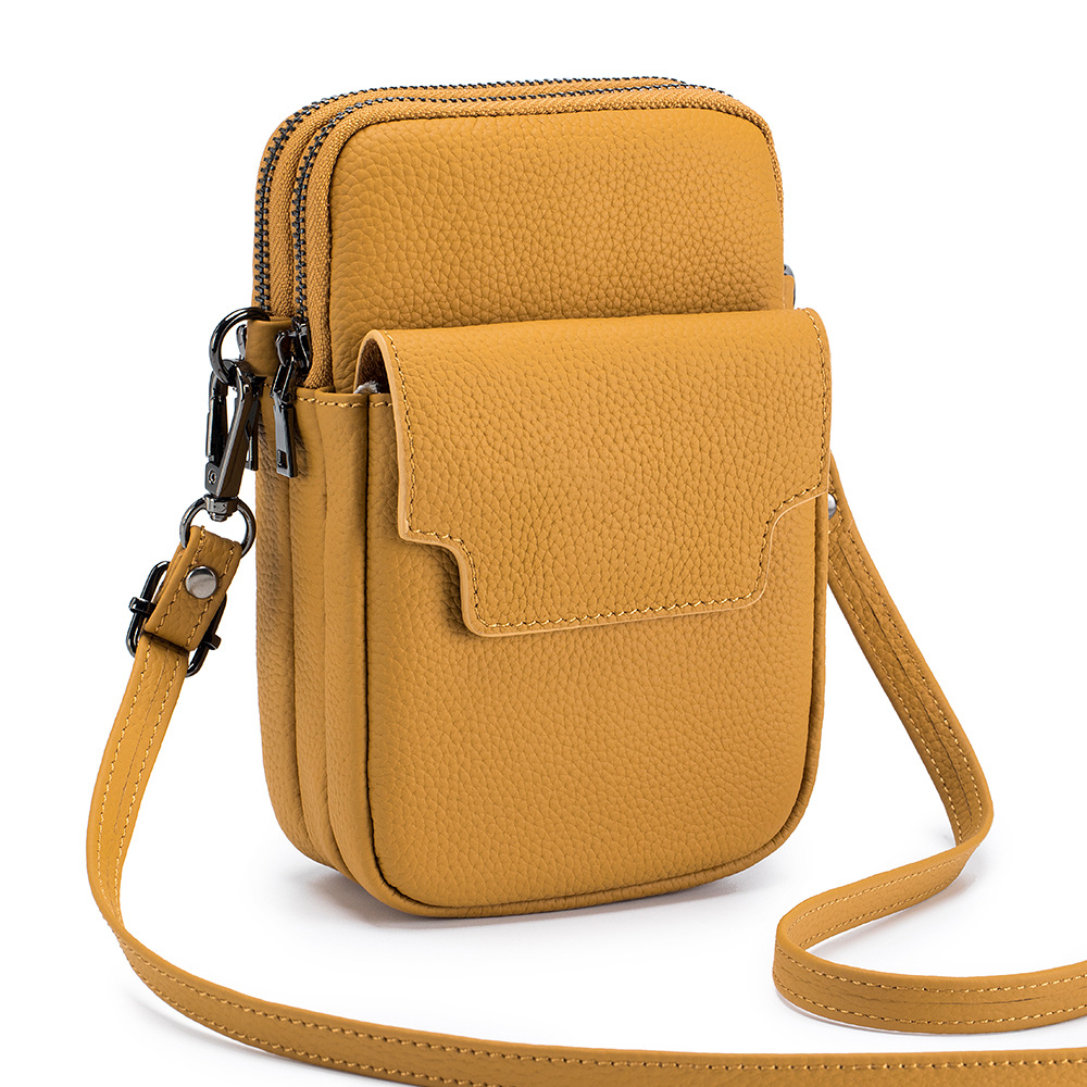 Nueva moda de las mujeres bolsa de doble capa de cremallera vertical del teléfono móvil de gran capacidad de cuero de las mujeres simple hombro bolsa de mensajero