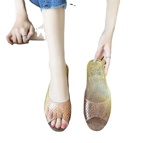 New women's sandals, women's summer outer wear crystal slippers, home non-slip bathroom indoor household jelly slippers