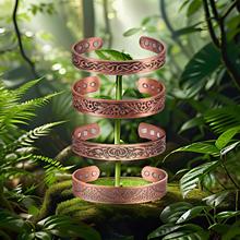 跨境热销磁力手镯戒指组合花朵古红铜拉丝复古风磁石手镯男女饰品