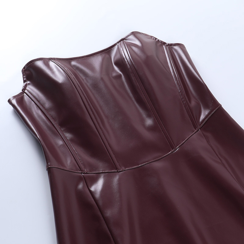 Solid PU Leather Off-Shoulder Asymmetrical Mini Dress