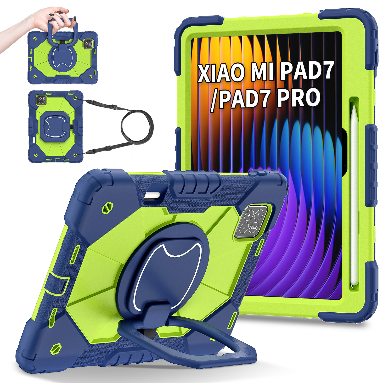 Funda para Tableta con Ranura para Lápiz para Xiaomi Pad 7 / Pad 7 Pro, A prueba de golpes, Con soporte, Anti-caída