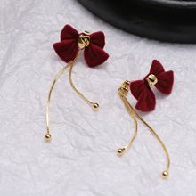 适合过年戴丝绒蝴蝶结耳饰女气质耳坠流苏耳环耳夹无耳洞可拆戴