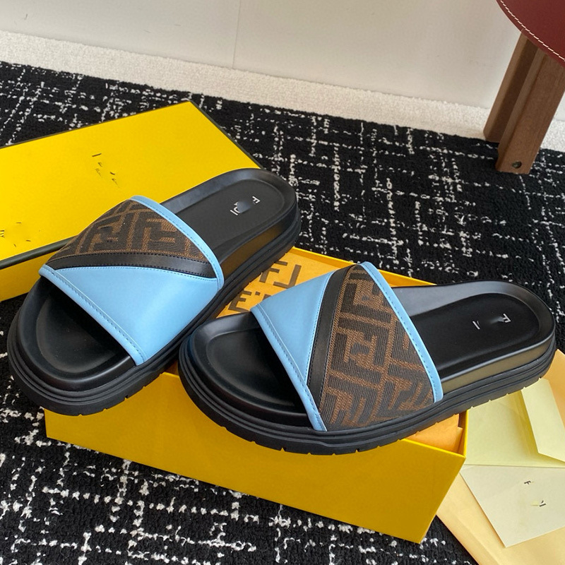 Zapatillas de hombre de suela gruesa FD Singapur Vietnam Turquía 2025 verano cuero FF letras jacquard presbies chanclas