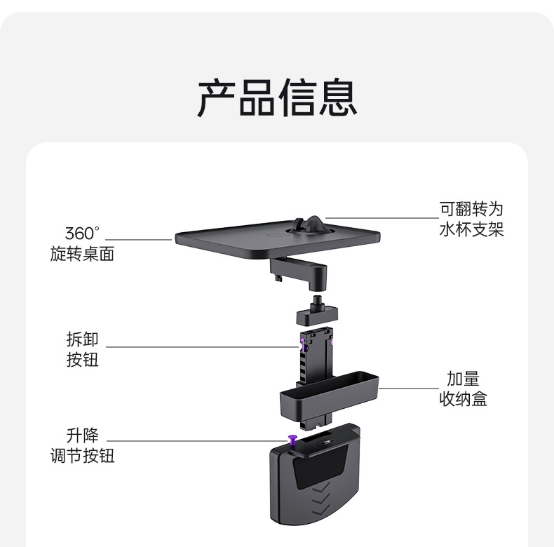 Multifunctional Car Table 360 ° Rotating and expandable floating dining tray for car's driver and passenger side cup holders and dining table
