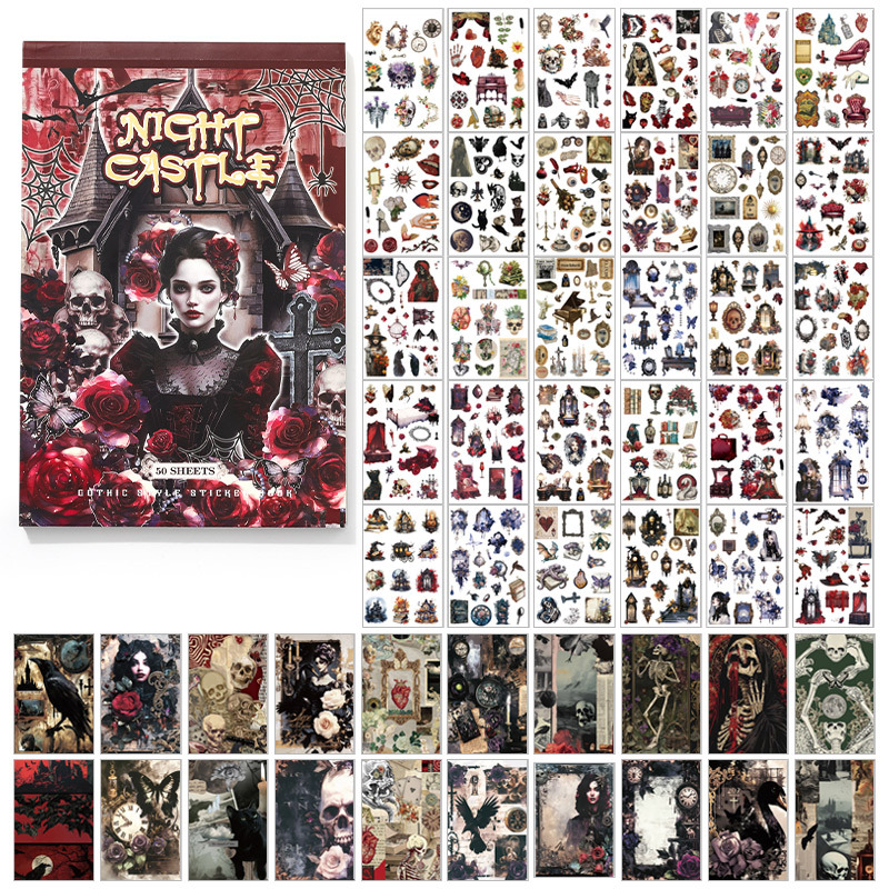Xinmo y papel, pegatinas de estilo gótico, castillo oscuro, retro, horror, tienda, material decorativo, pegatinas de película cortadas