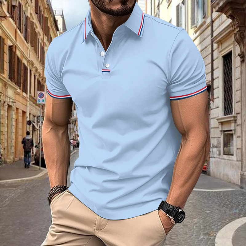 2025 Amazon Cross-Border Summer New Men's Placket Drawstring Pure Color Button Casual Polo Shirt 2025 Amazon Cross-Border Summer New Men's Placket Drawstring Pure Color Button Casual Polo Shirt