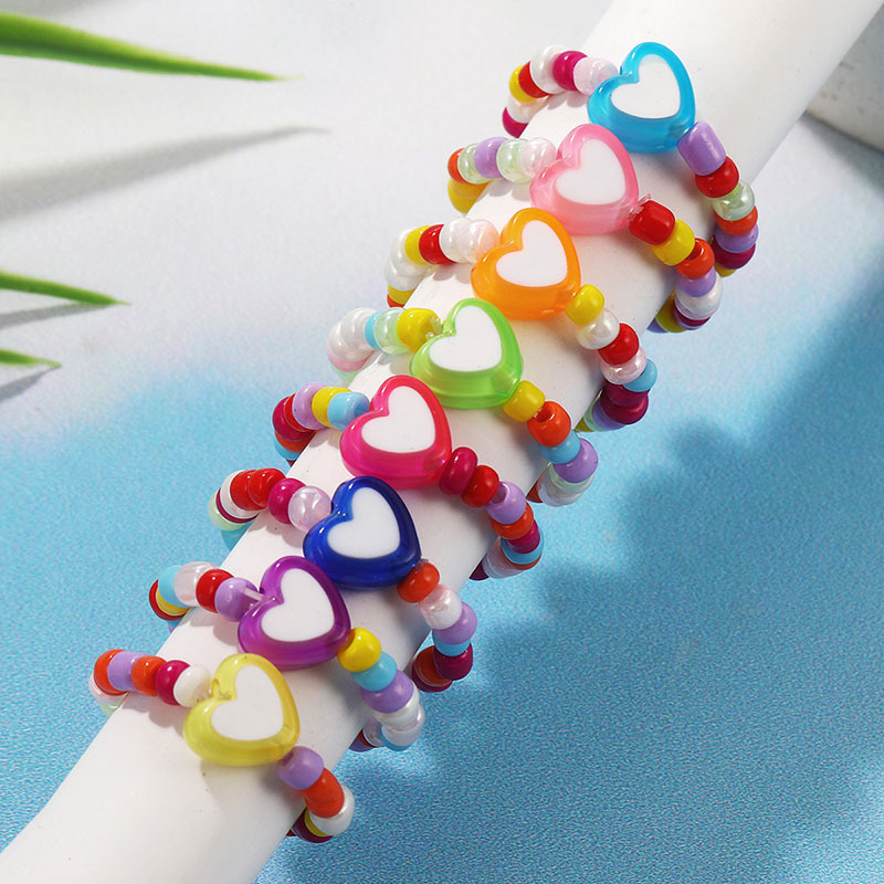 Fashion Heart Shape Plastic Resin Beaded Womenu0027S Rings 8 Pieces