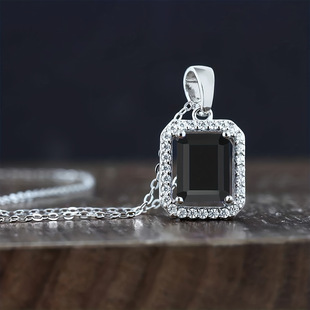 925 Sterling Silver Necklace Black Mossan Emerald Cut Necklace Necklace 3 karat High Design Sense Pendant Clavicle Chain