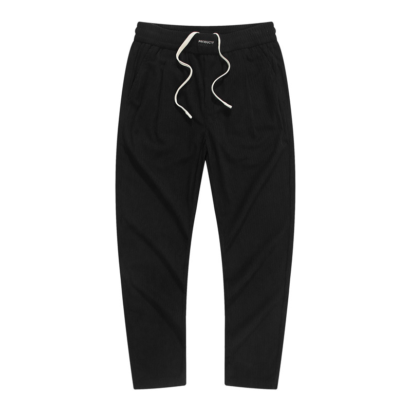 Men's Corduroy-Like Casual Pants - Straight-Leg Joggers With Twill Texture & Drawstring Waist (Khaki, Black, Dark Grey, M-XXL)_voghion.com