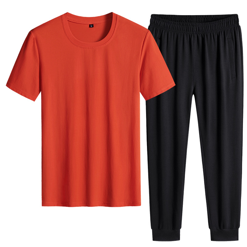 Trajes deportivos de verano delgados pantalones de manga corta de dos piezas de ropa de hombre casual camiseta de color sólido ropa deportiva se puede imprimir