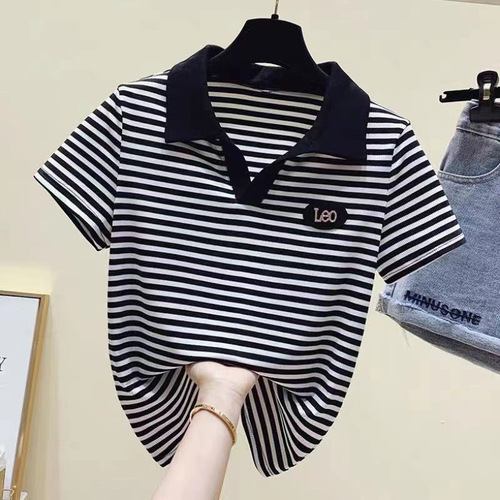 Short-sleeved T-shirt, women's spring and summer loose large size, women's polo shirt, middle-aged mother's casual all-matching top, women's trendy lapel