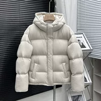 2024 новый короткий с капюшоном белый утка пух утолщение теплая хлебная одежда легкая роскошная куртка