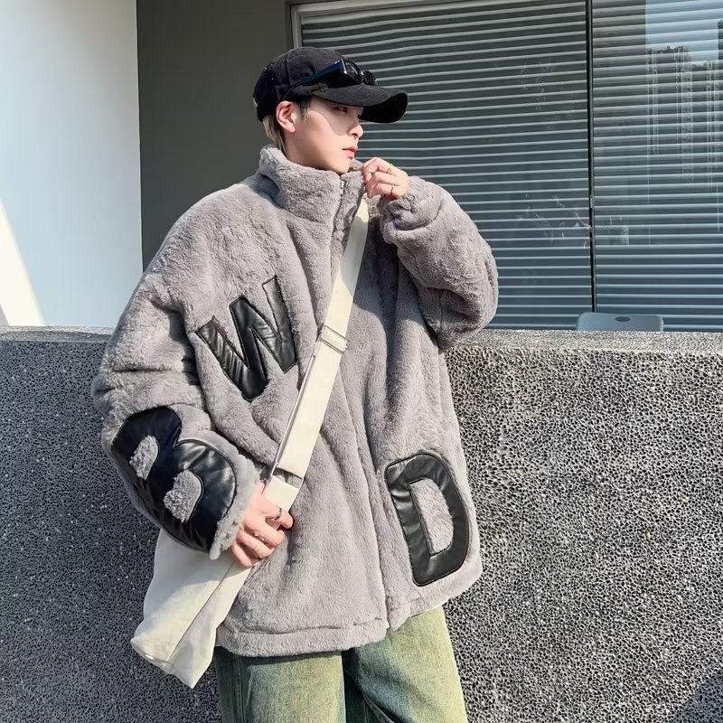 2023 carta de color de contraste bordado Abrigo acolchado de algodón de lana de cordero Abrigo acolchado de algodón de solapa para hombres y mujeres abrigo de lana de cordero de invierno engrosado