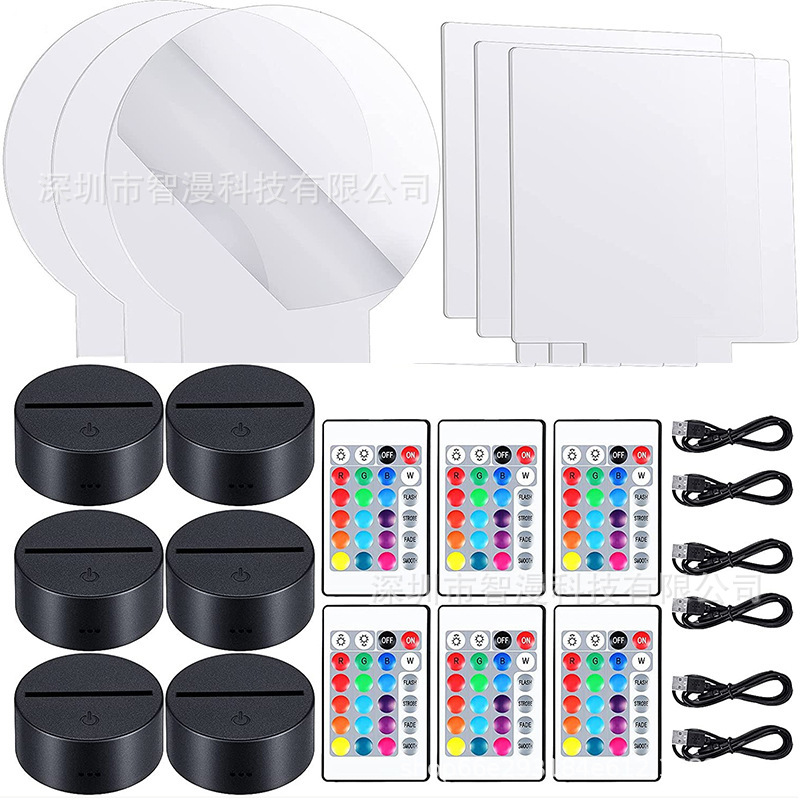 Transfronterizo nuevo exótico 3D luz de la noche del USB Touch Control remoto colorido luz de la noche tablero de luz de acrílico y base separada