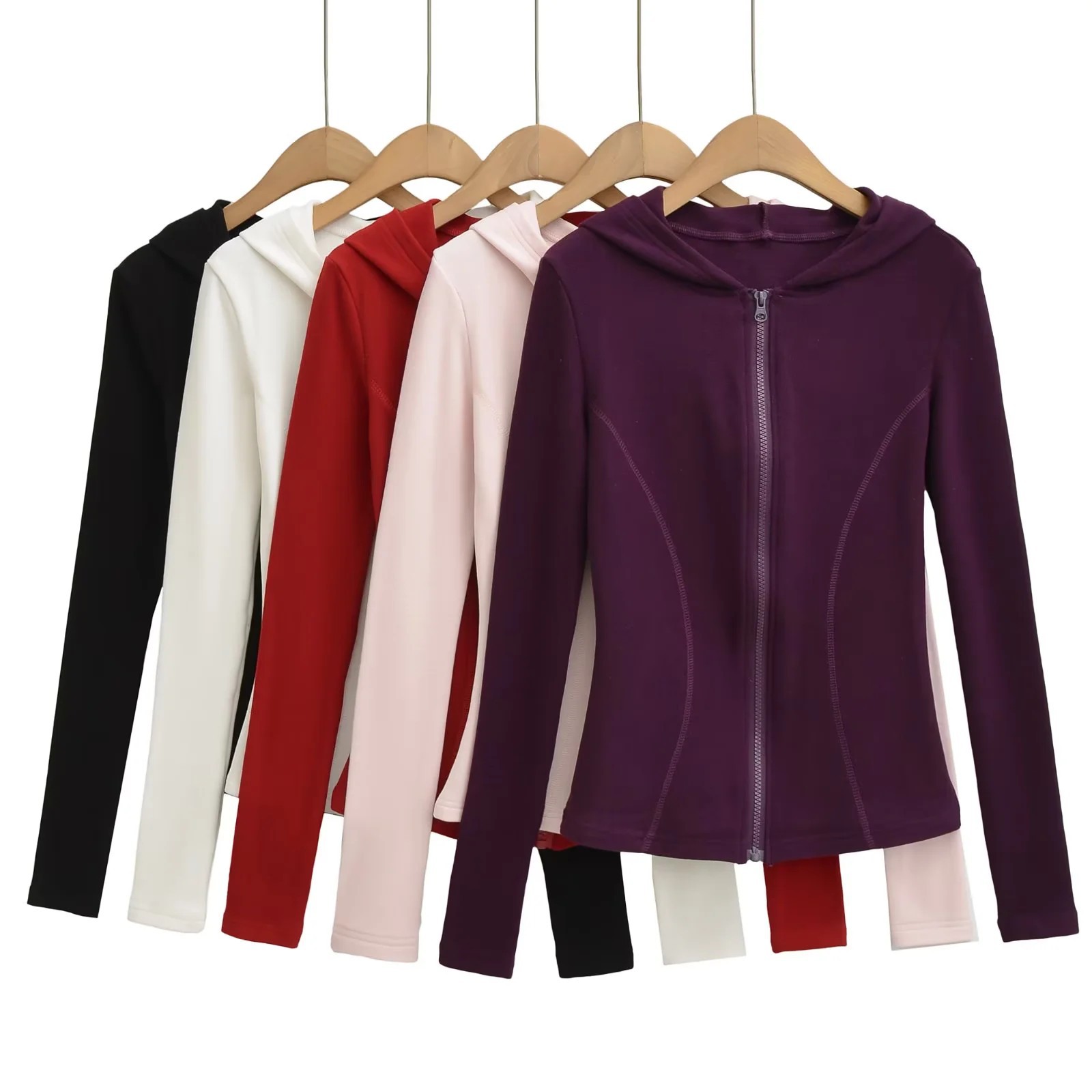 美式抓绒拉链帽衫开衫女秋冬新款瑜伽运动修身收腰显瘦外套卫衣