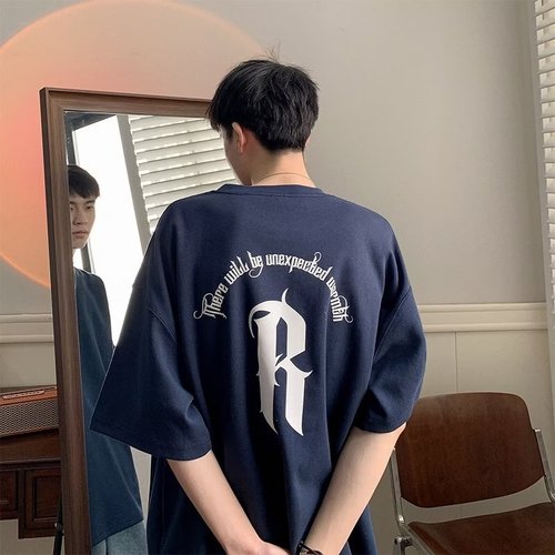 Cross-border Instagram short sleeve t-shirt for men, Hong Kong-style printed crew neck t-shirt, Hong Kong-style simple and versatile trendy brand five-finger top.