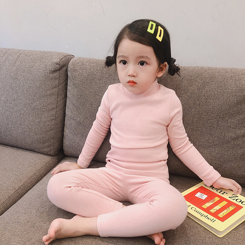 Category A boys' mid-collar pajamas set autumn and winter children's long-sleeved thick solid color children's and girls' brushed home furnishings
