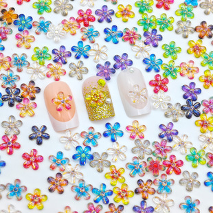 Gradient Colorful Bronzing Five-petal Flower Nail Art Jewelry Flash Ice-permeable Small Flower Hennail Diamond DIY Handmade Jewelry Accessories