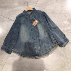 新款百搭宽松休闲大码翻领做旧长袖牛仔衬衫女士开衫